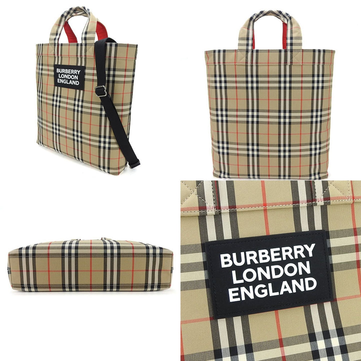 Burberry Beige Black Polyester Cotton Shoulder Bag Tote Bag ( )
