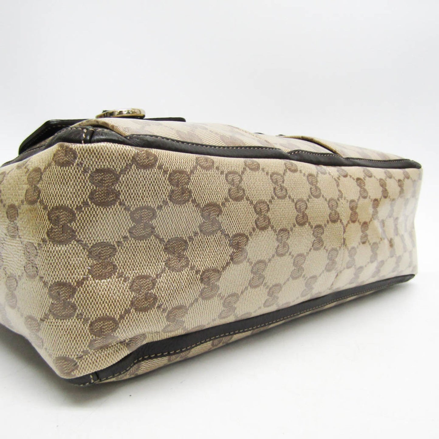 Gucci Gg Crystal Beige Dark Brown Leather Pvc Tote Bag ( )