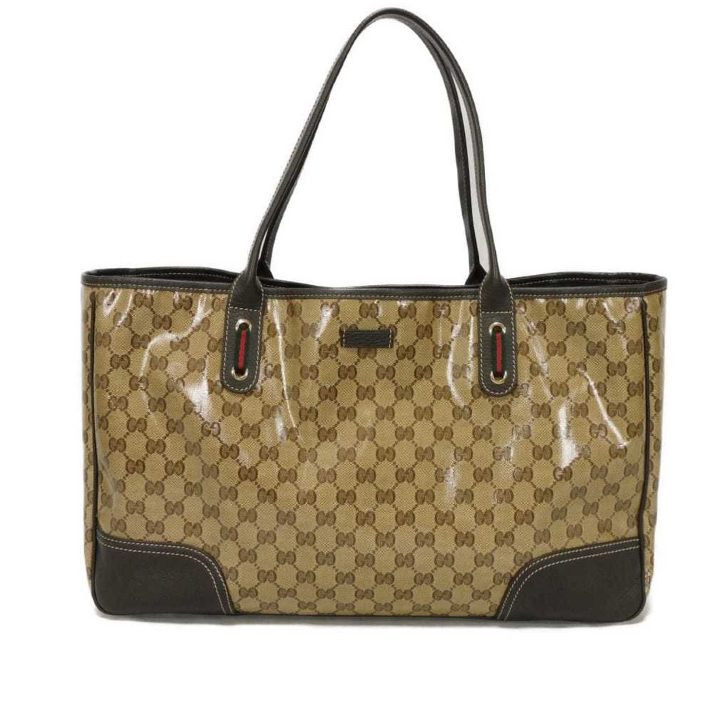 Gucci Beige Brown Gg Crystal Canvas Vinyl Coated Canvas Shoulder Bag Tote Bag ( )