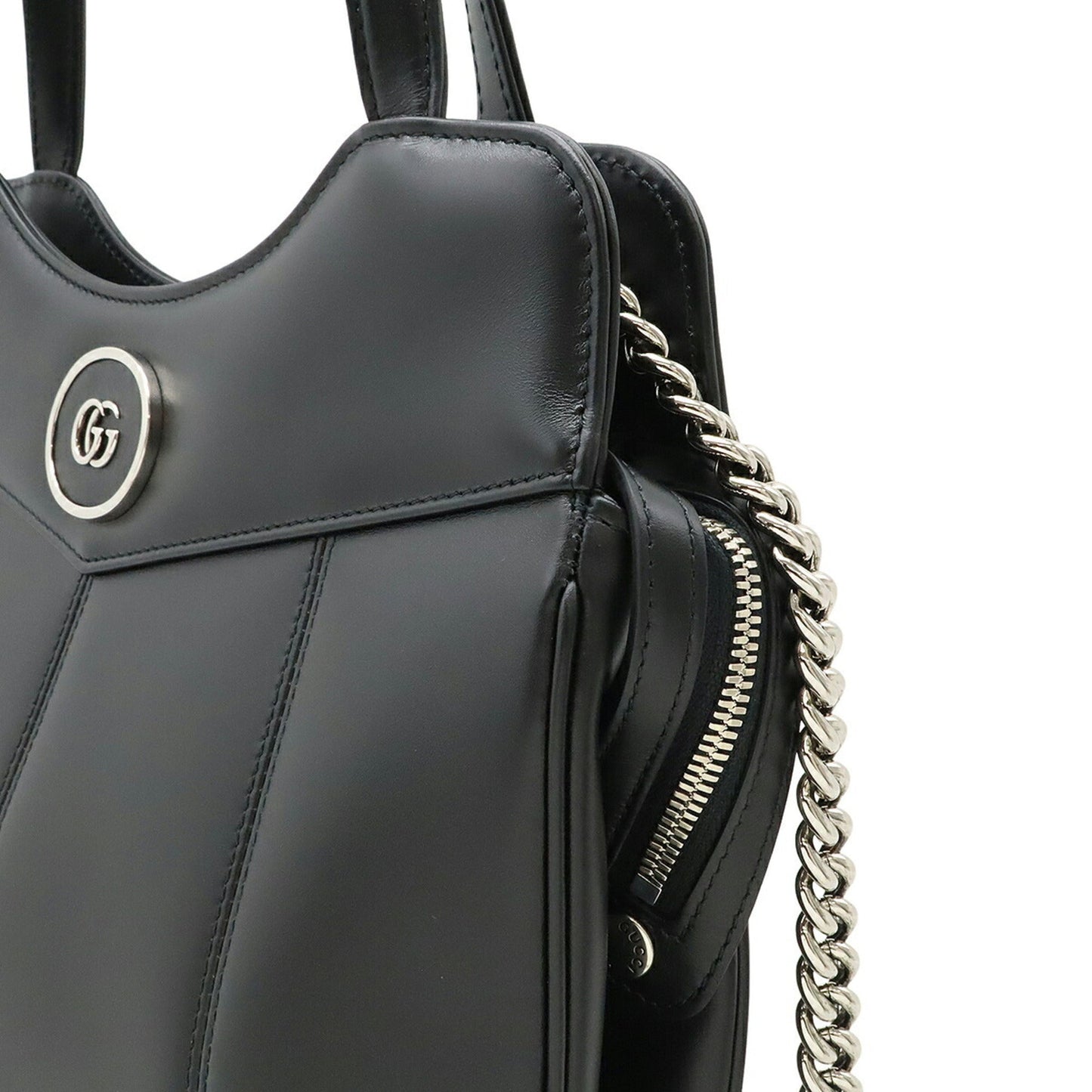 Gucci Black Leather Handbag Shoulder Bag Tote Bag ( )