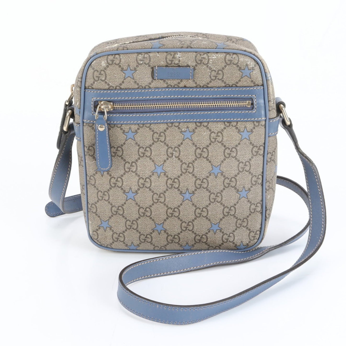 Gucci Blue Brown Leather Coated Canvas Shoulder Bag ( )