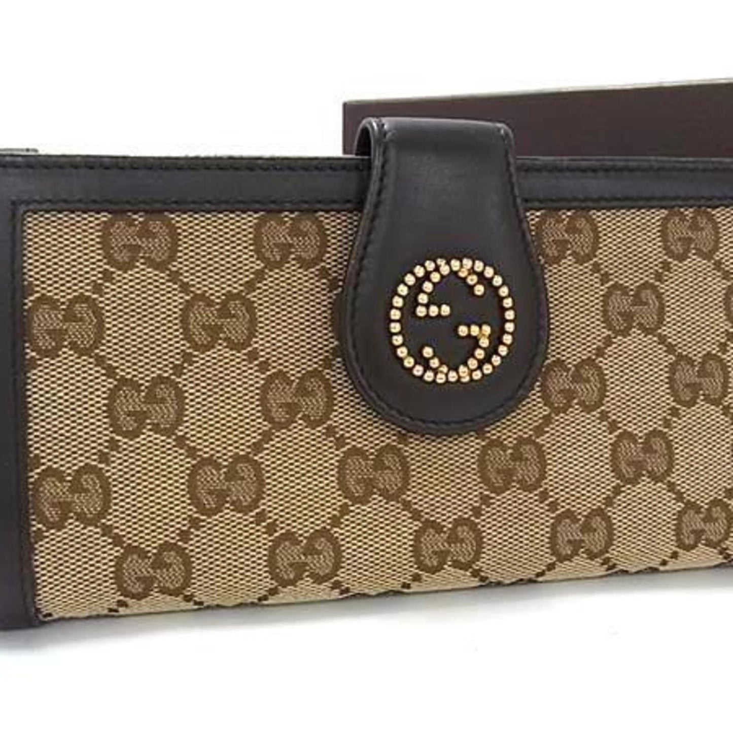 Gucci Brown Gg Canvas Leather Long Wallet (Bi-Fold) ( )