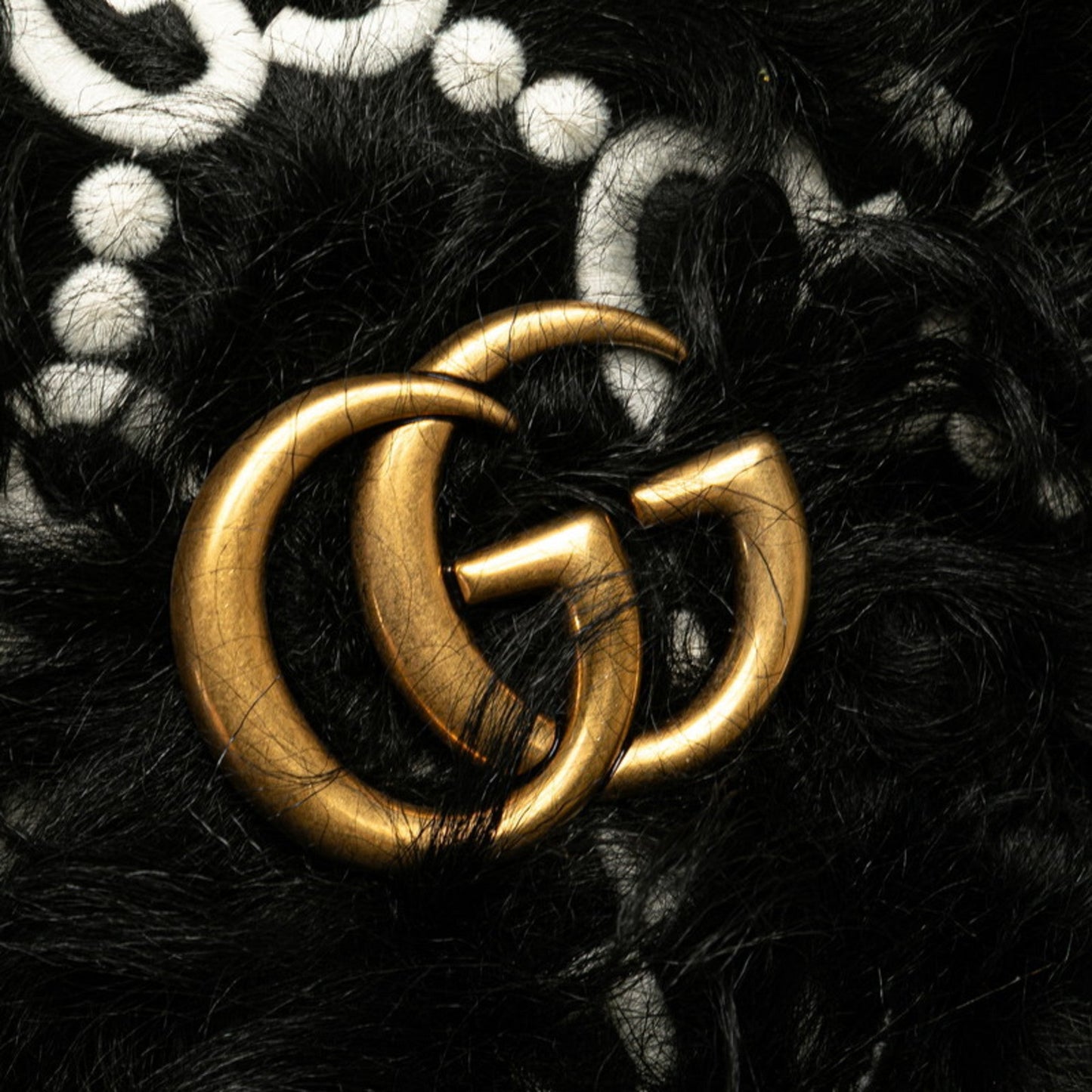 Gucci Black White Faux Fur Leather Handbag Shoulder Bag ( )