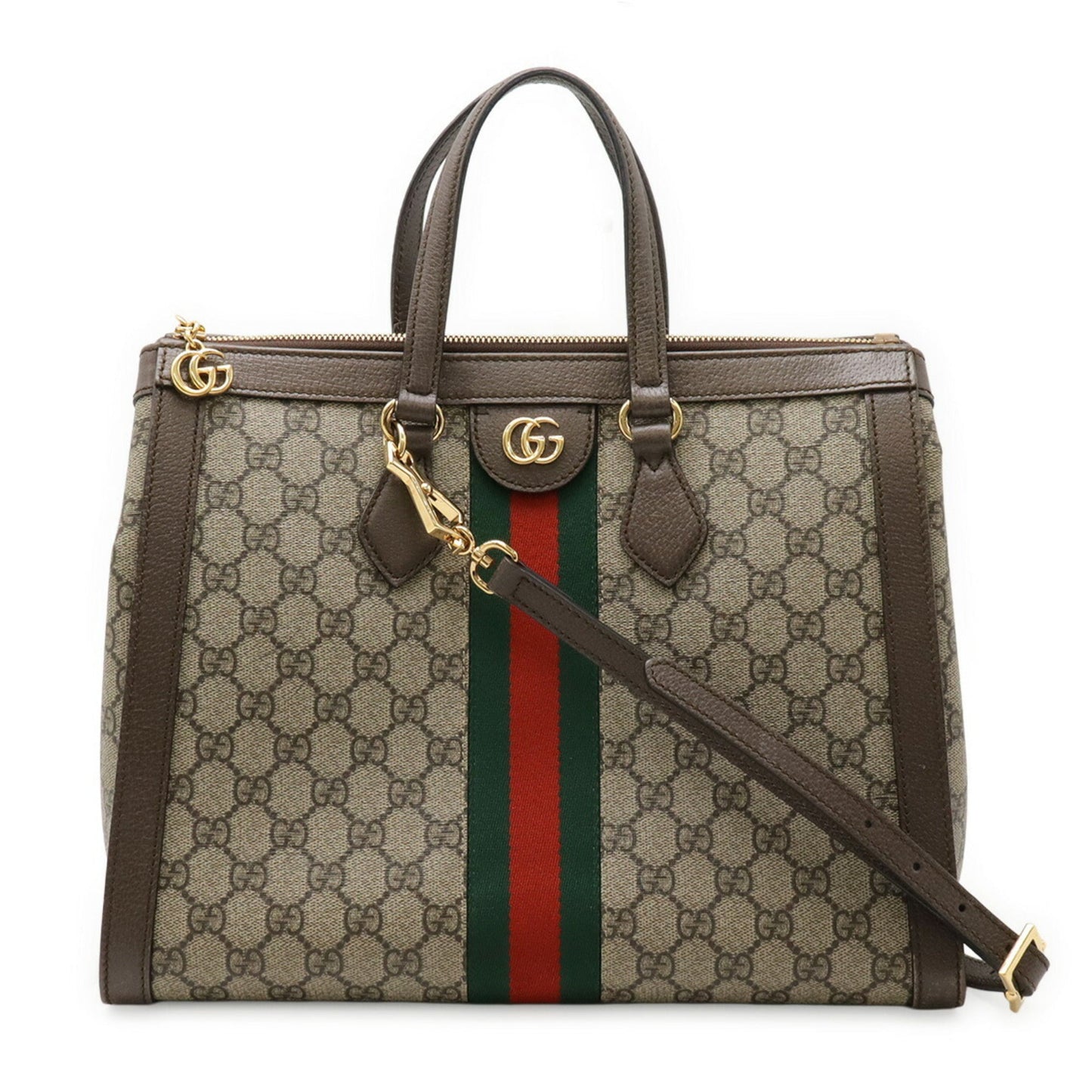 Gucci Beige Brown Green Red Color Pvc Leather Handbag Shoulder Bag Tote Bag ( )