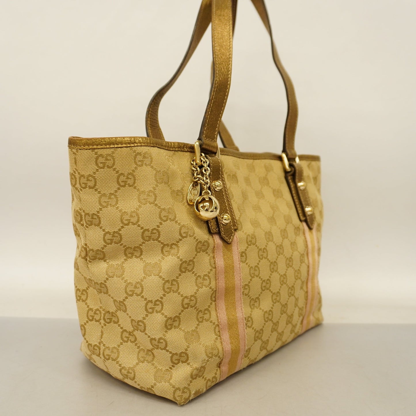 GUCCI Auth  Sherry Line Tote Bag 137396 Women's GG Canvas,Leather Beige,Gold