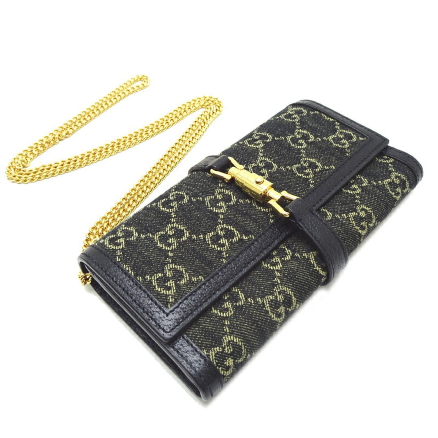 Gucci Black Gg Canvas Chain/Shoulder Wallet ( )
