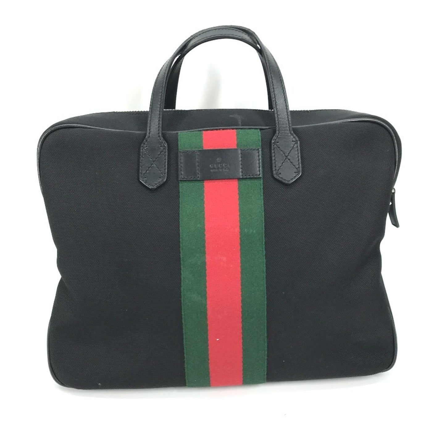 Gucci Black Leather Canvas Handbag Shoulder Bag Tote Bag ( )