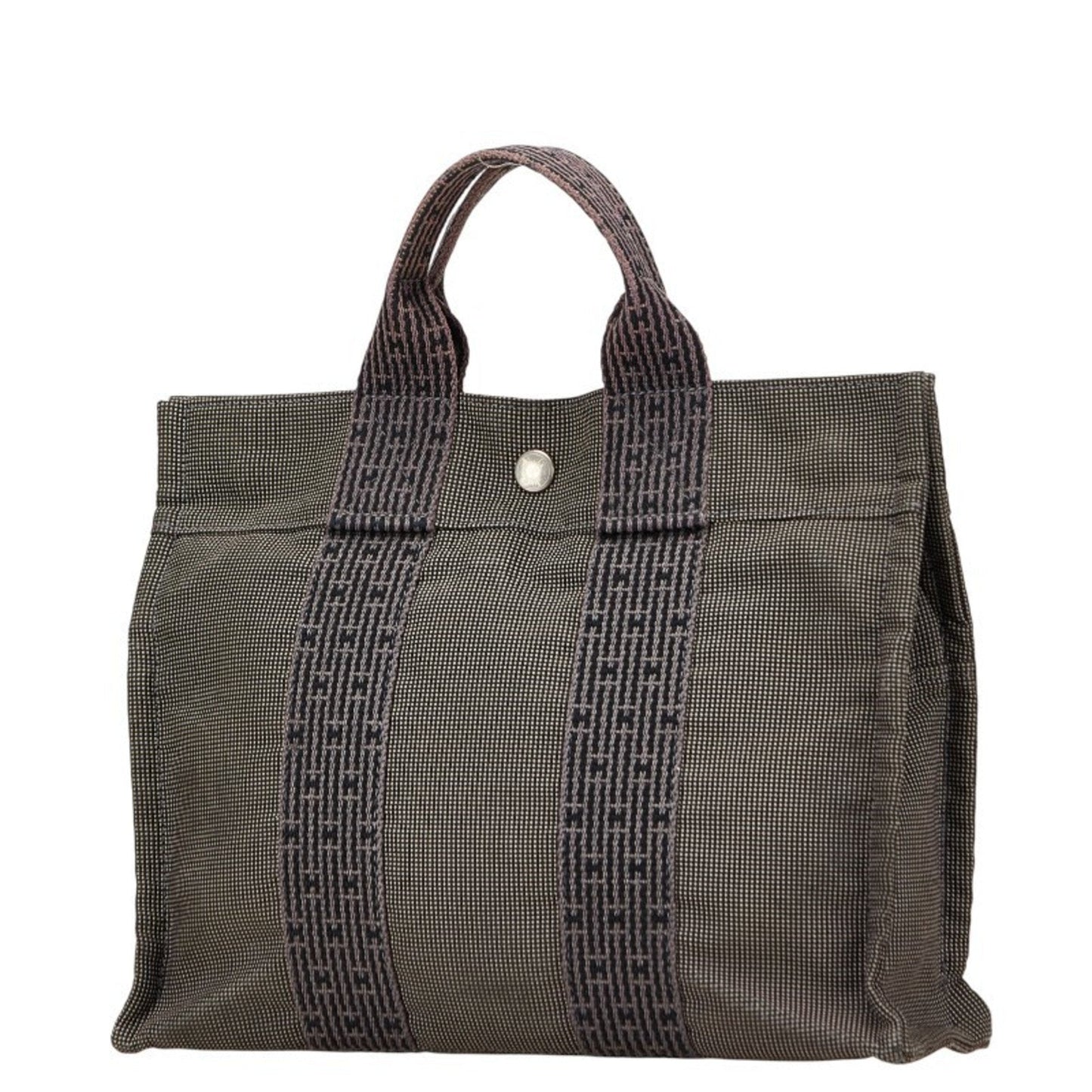 Hermes Her Line Black Gray Canvas Handbag Tote Bag ( )