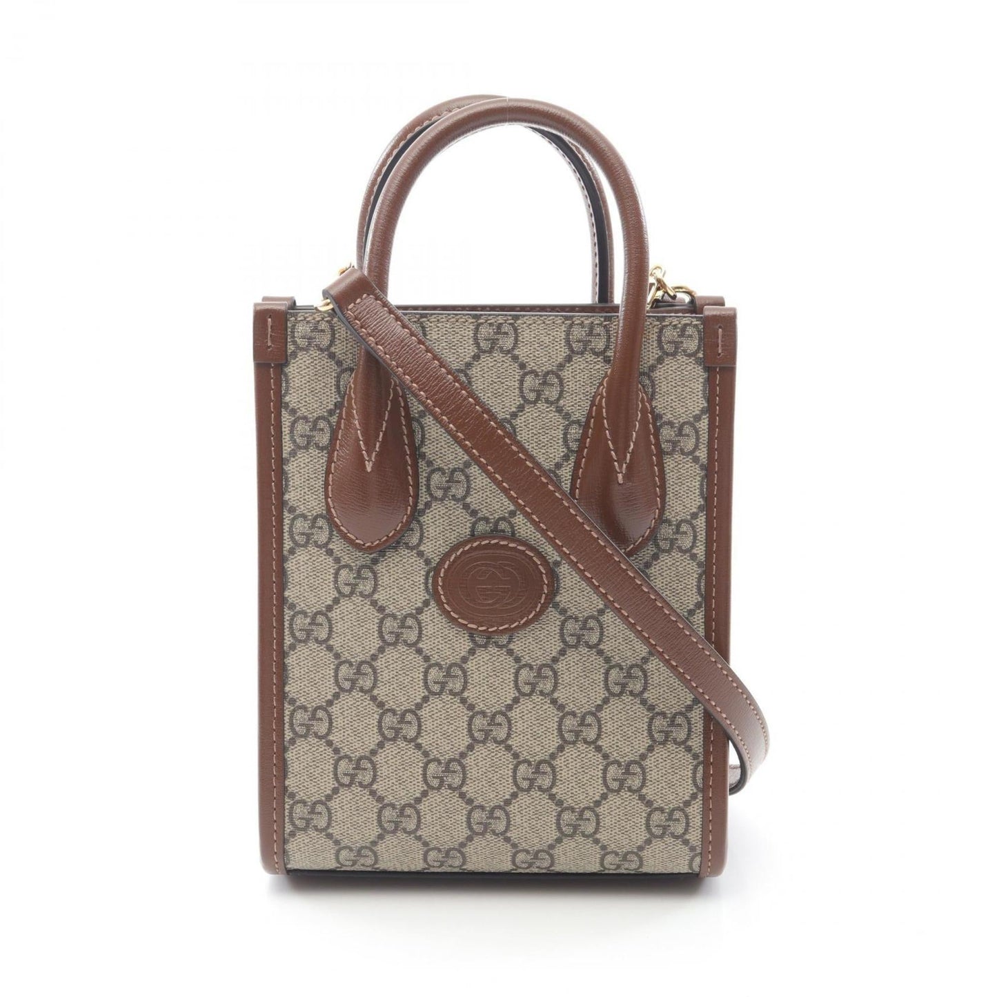 Gucci Beige Brown Coated Canvas Leather Handbag ( )