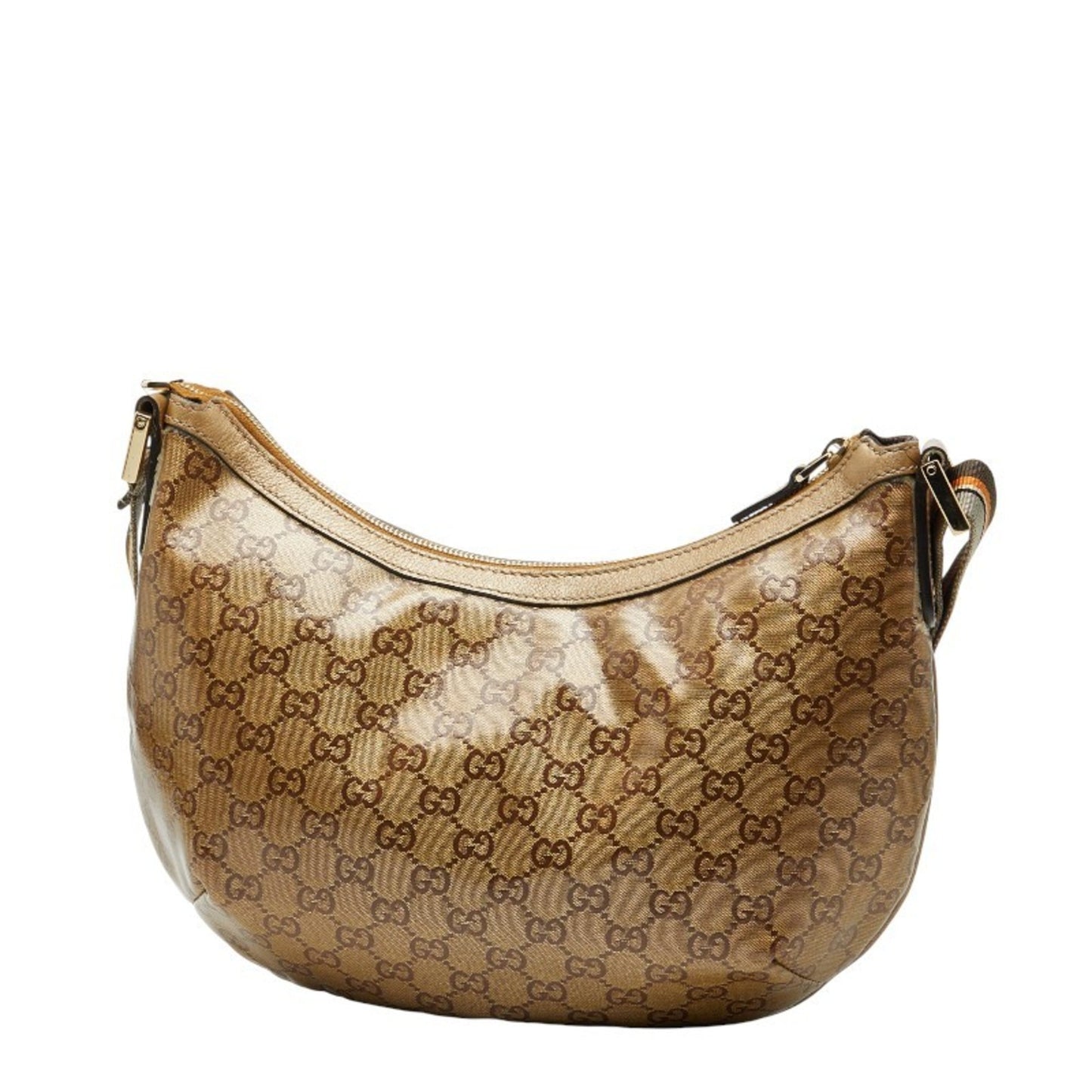 Gucci Gold Brown Gray Canvas Leather Shoulder Bag ( )