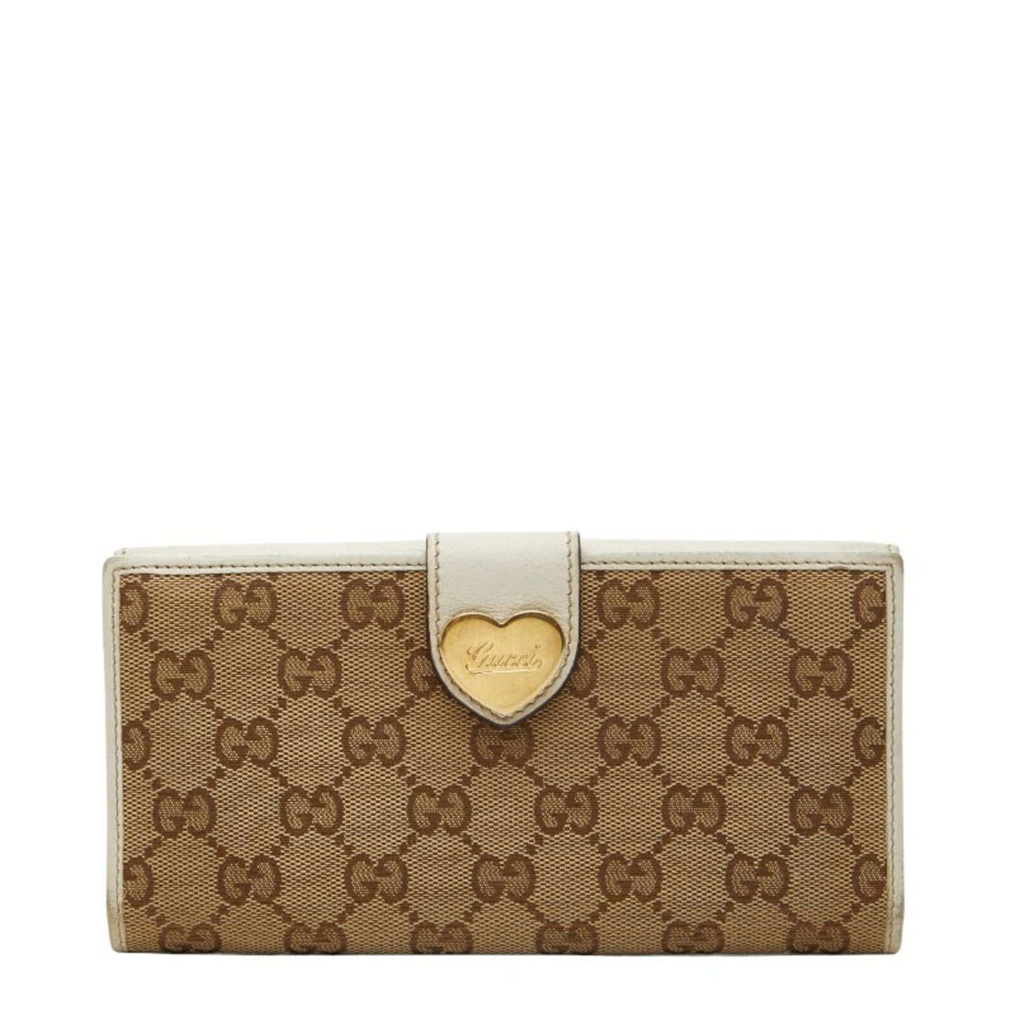 Gucci Beige White Canvas Leather Long Wallet (Bi-Fold) ( )