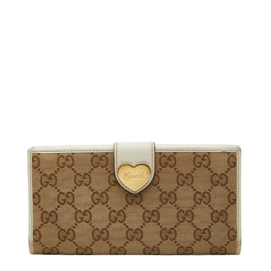 Gucci Beige White Canvas Leather Long Wallet (Bi-Fold) ( )
