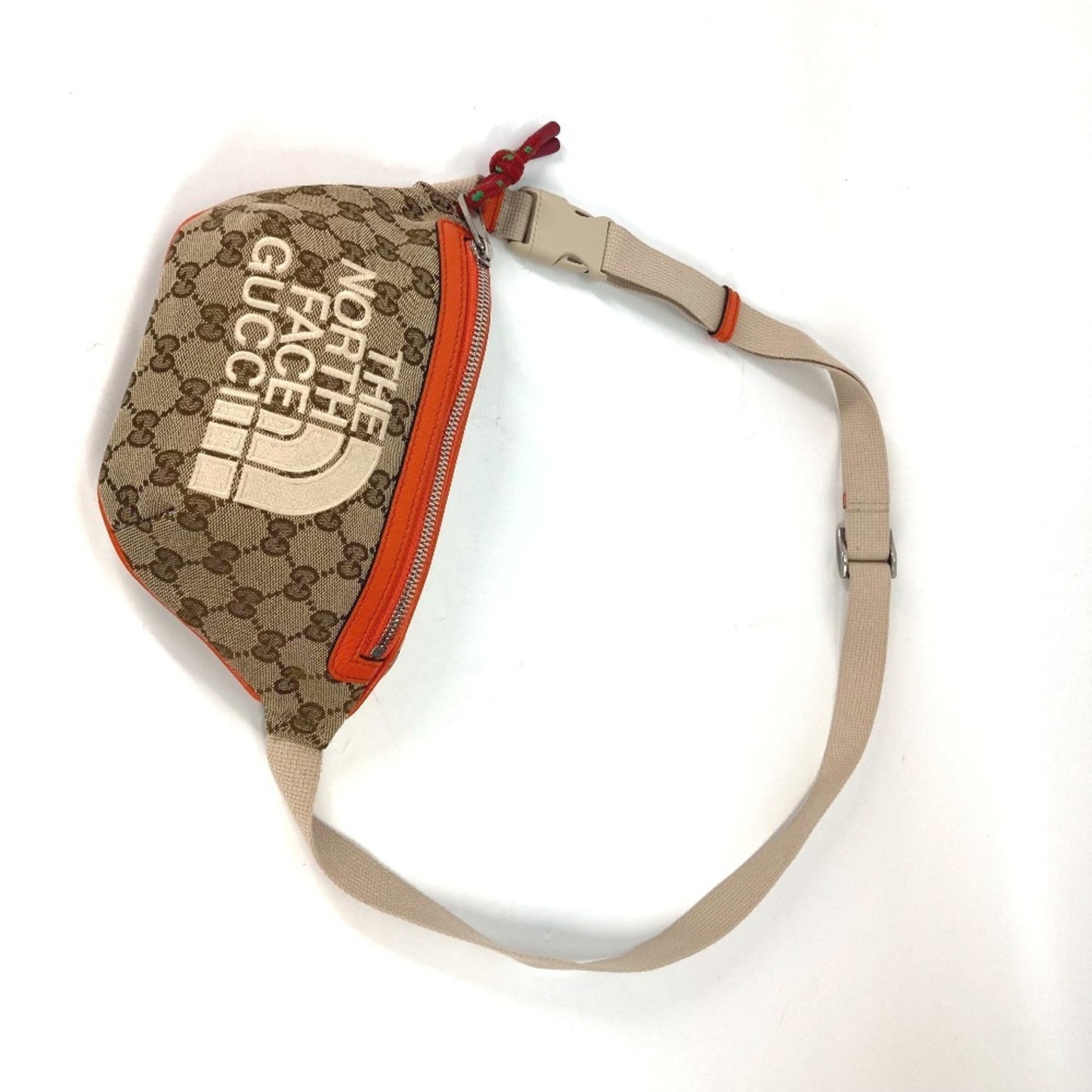 Gucci Beige Orange Leather Canvas Sling Bag ( )