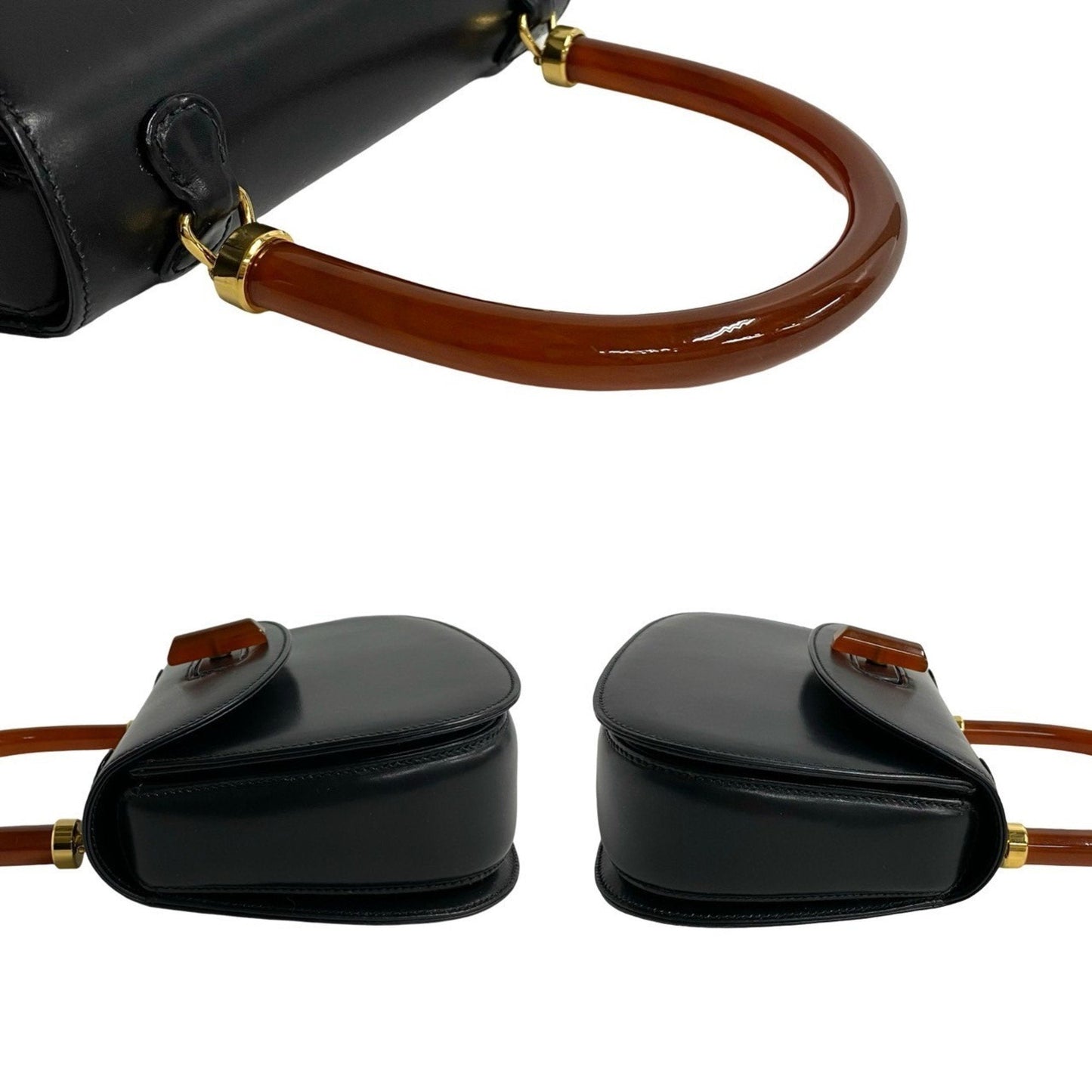 Gucci Black Leather Handbag Tote Bag ( )