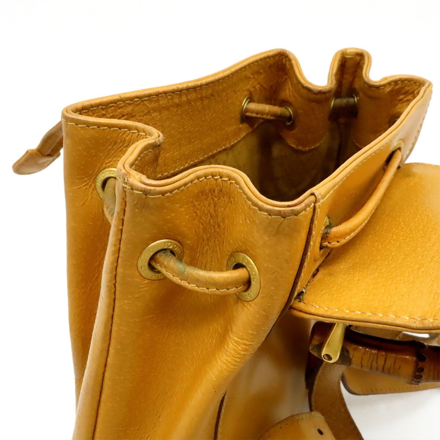 Gucci Beige Light Brown Bamboo Leather Backpack Shoulder Bag ( )