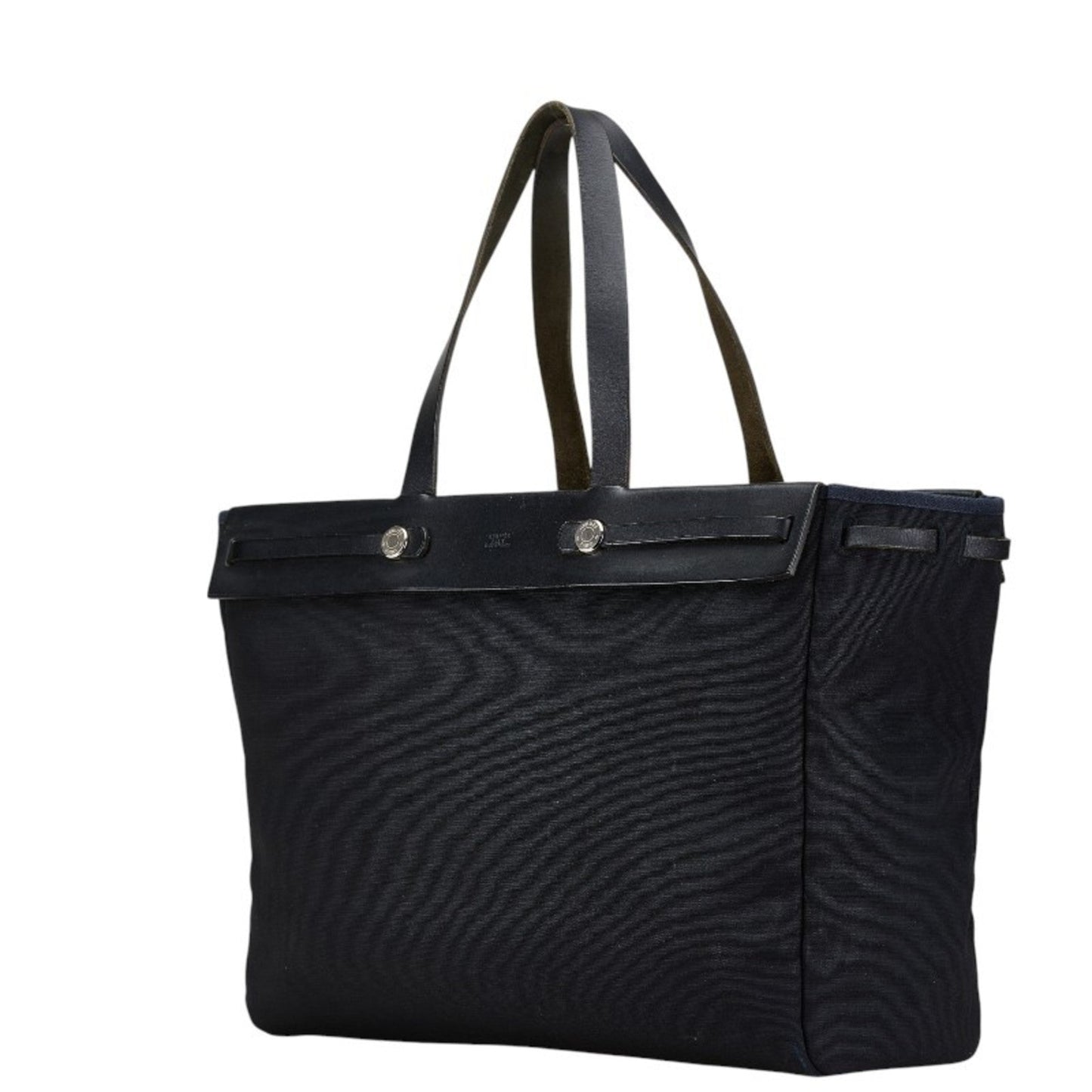 Hermes Navy Toile Officier Leather Handbag Tote Bag ( )