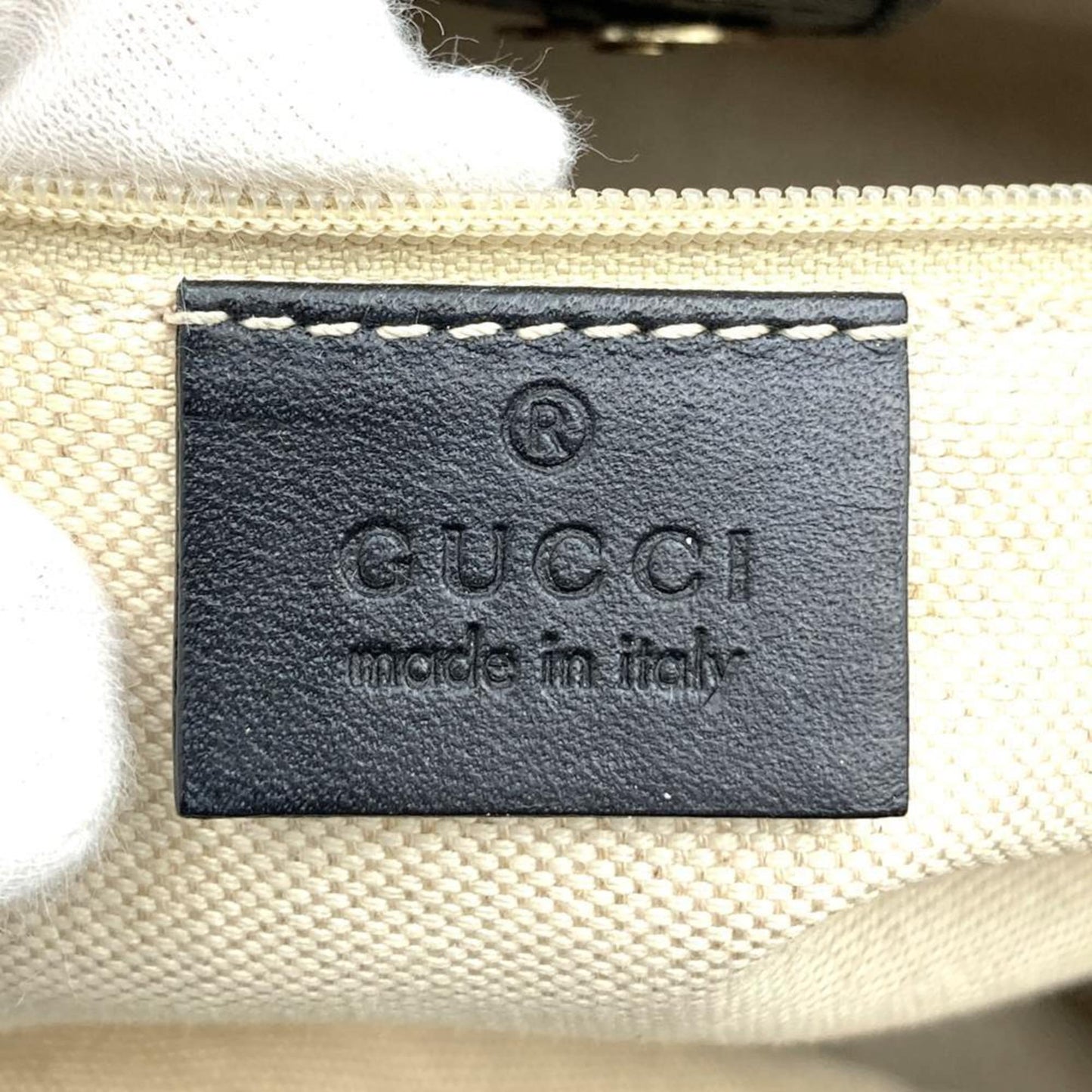 Gucci Beige Black Brown Canvas Leather Tote Bag ( )