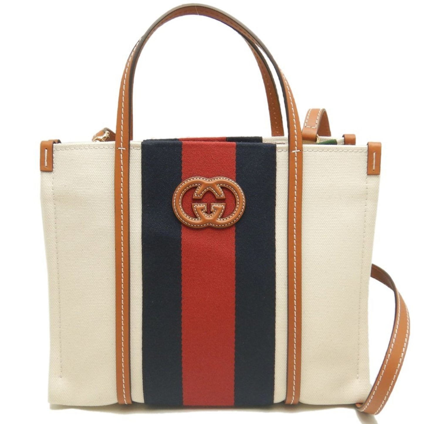 Gucci Brown Ivory Canvas Tote Bag ( )
