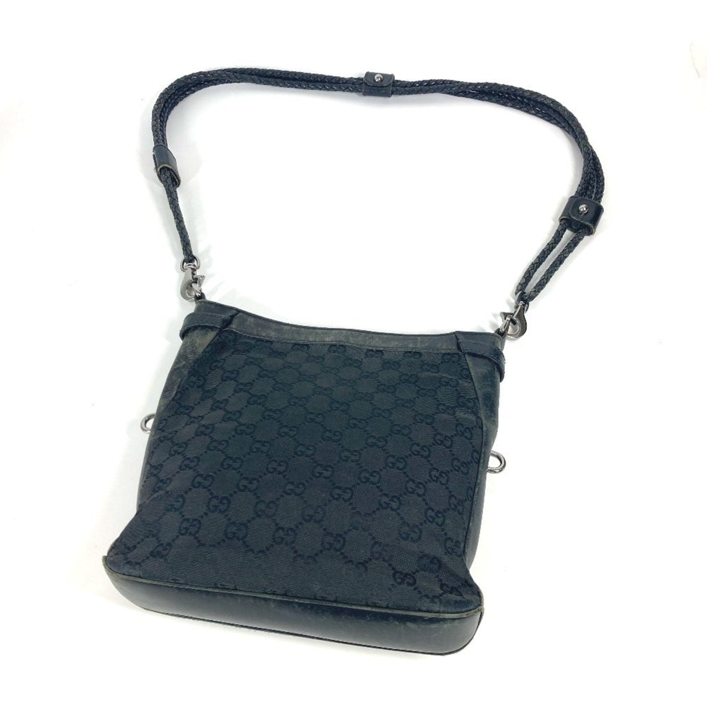 Gucci Black Gg Canvas Leather Shoulder Bag ( )