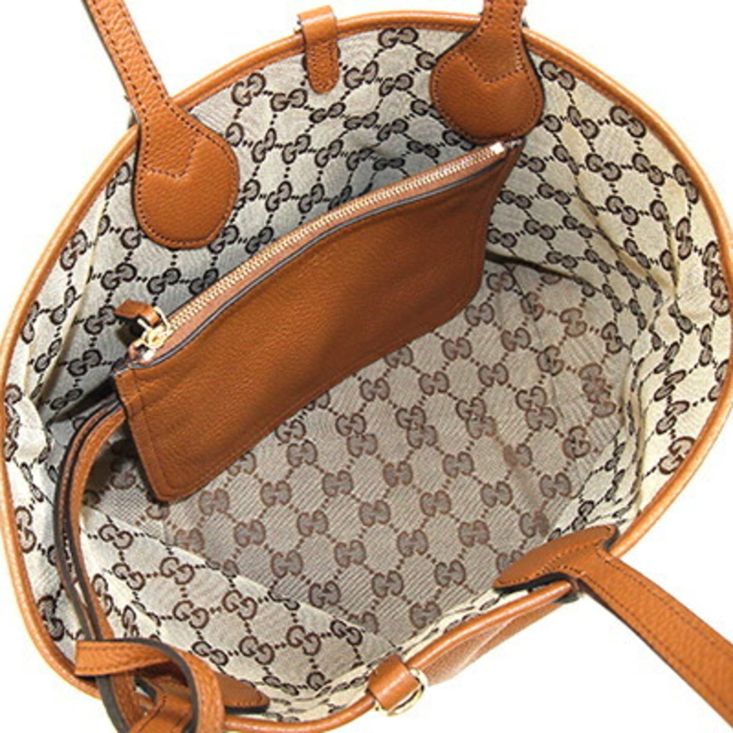 Gucci Brown Gg Canvas Leather Tote Bag ( )