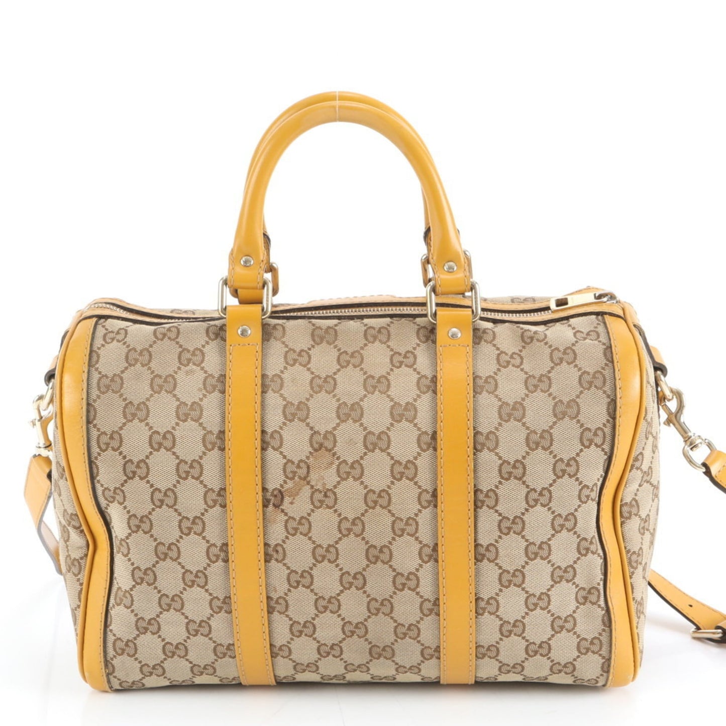 Gucci Beige Yellow Leather Canvas Shoulder Bag ( )