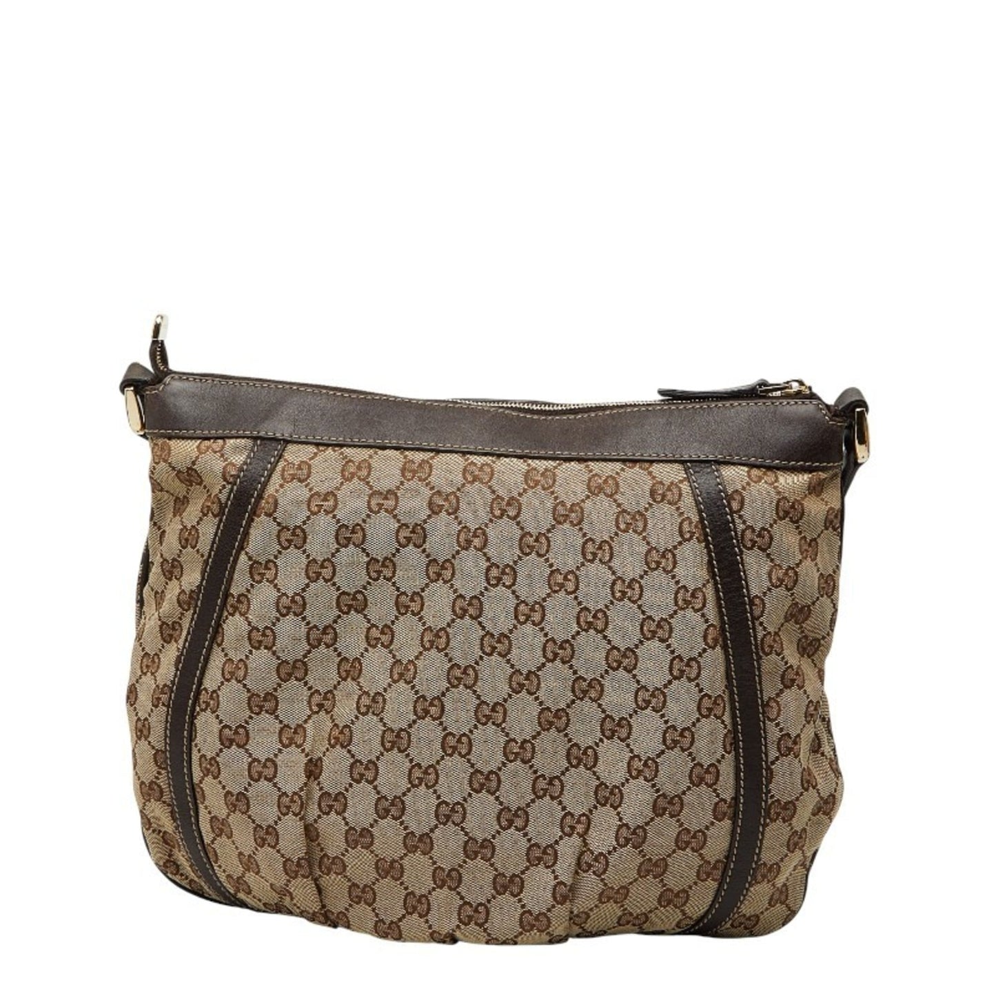 Gucci Beige Brown Canvas Leather Shoulder Bag ( )
