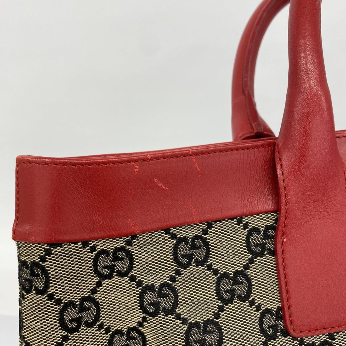 Gucci Beige Black Red Color Canvas Tote Bag ( )