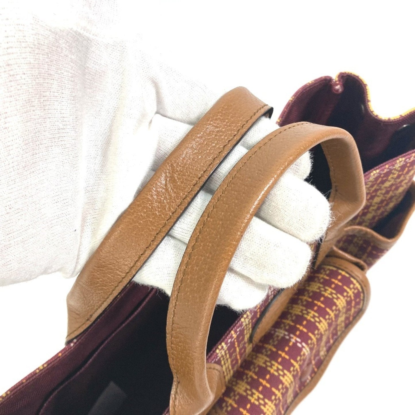 Gucci Bordeaux Brown Canvas Leather Handbag Tote Bag ( )