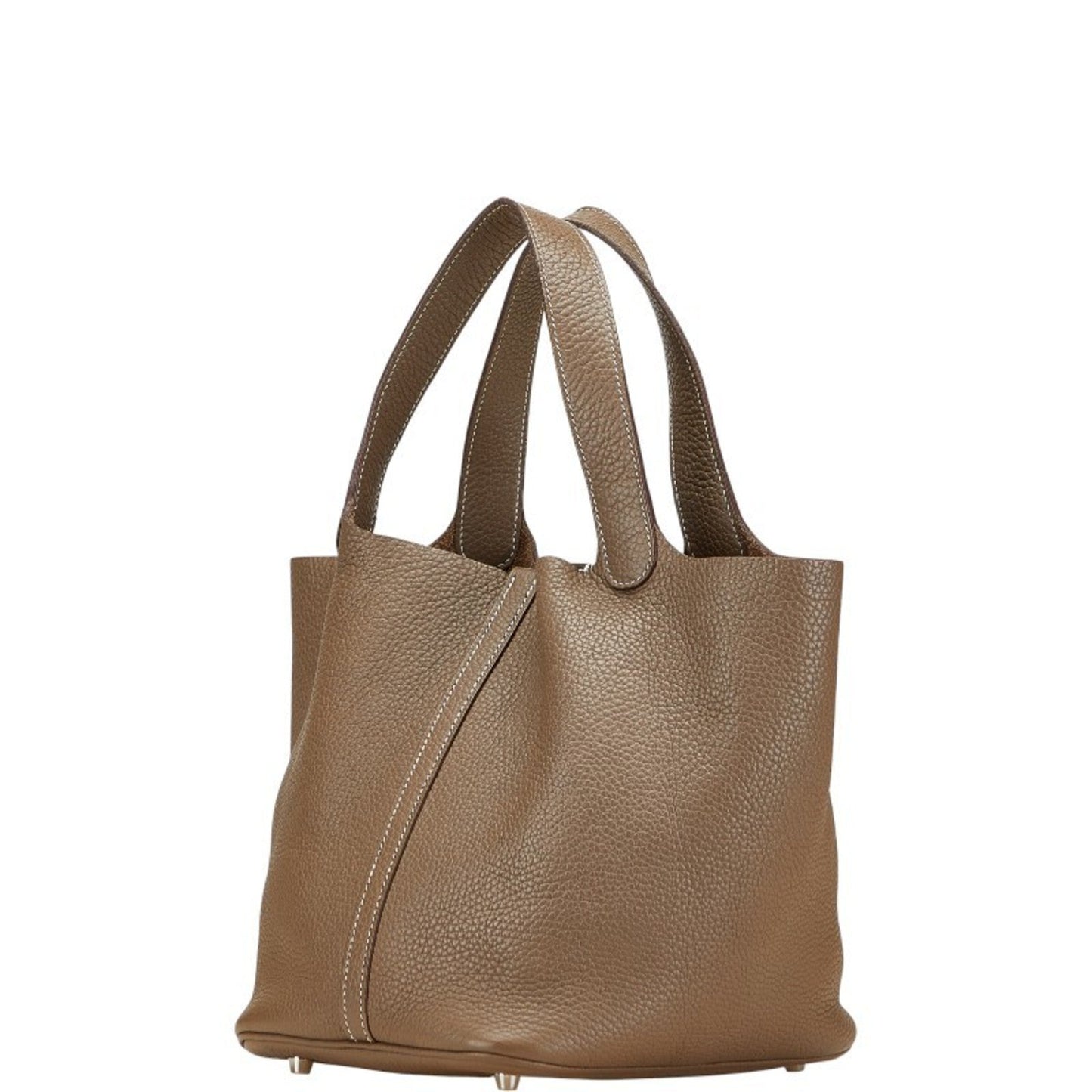 Hermes Picotin Brown Etoupe Gray Taurillon Clemence Leather Handbag ( )
