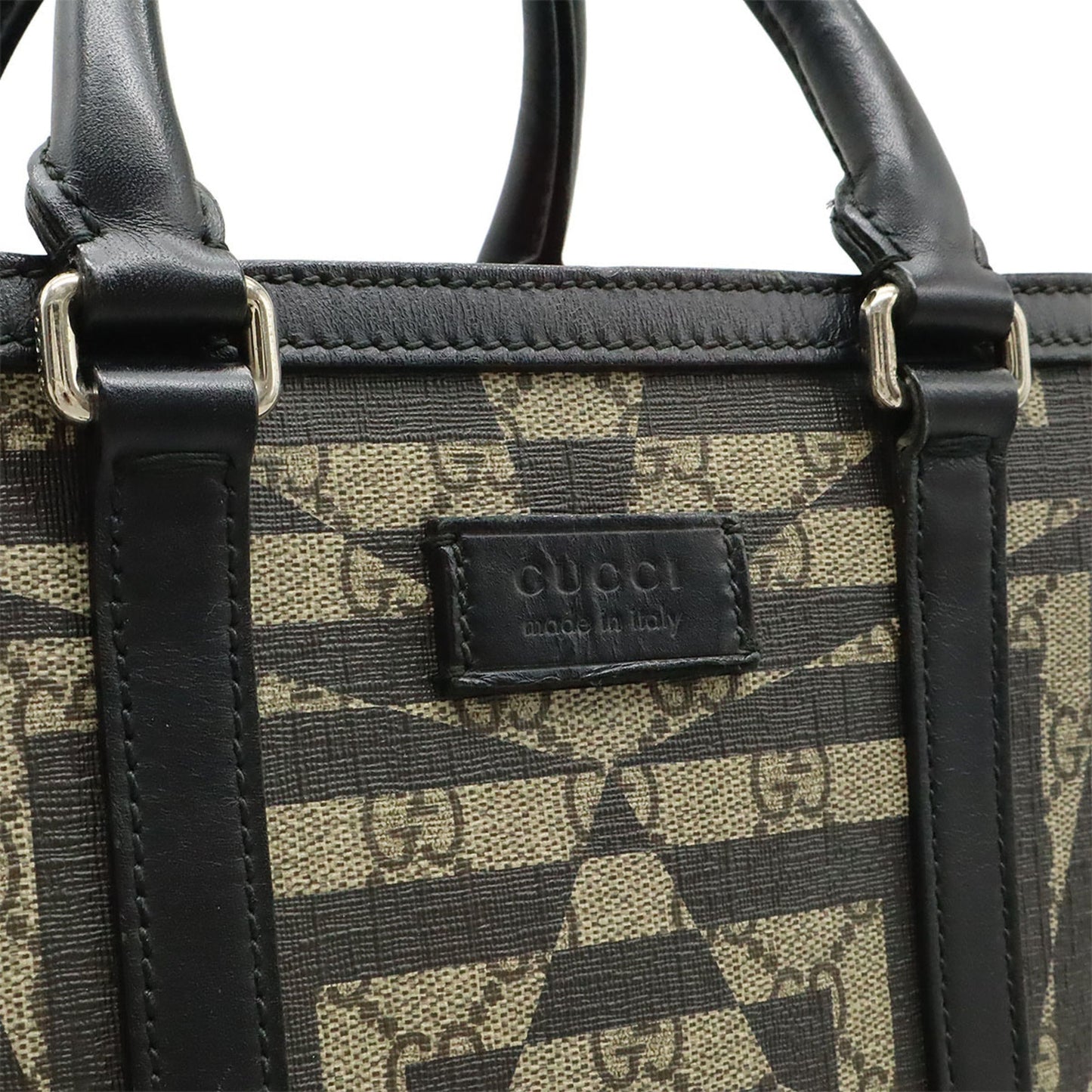 Gucci Beige Black Gg Supreme Leather Shoulder Bag Tote Bag ( )