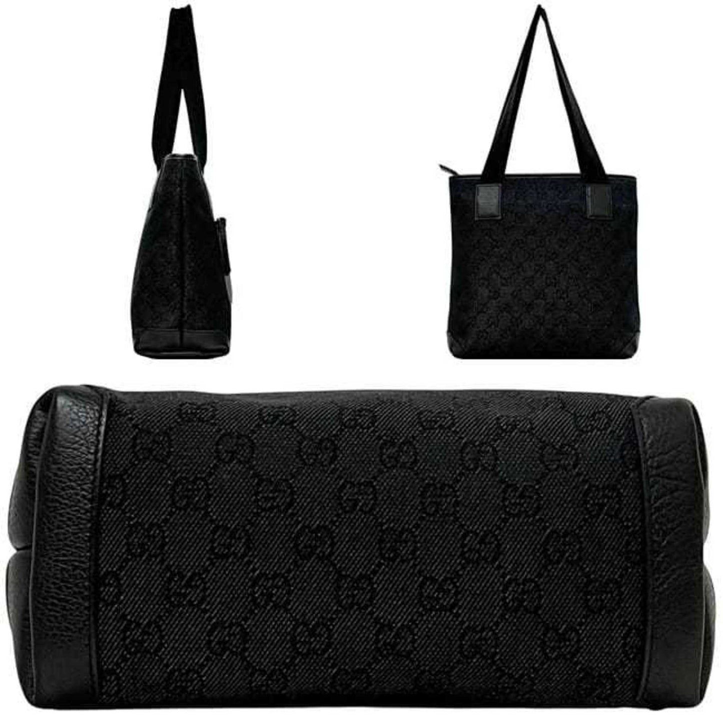 Gucci Gg Canvas Black Gg Canvas Leather Tote Bag ( )