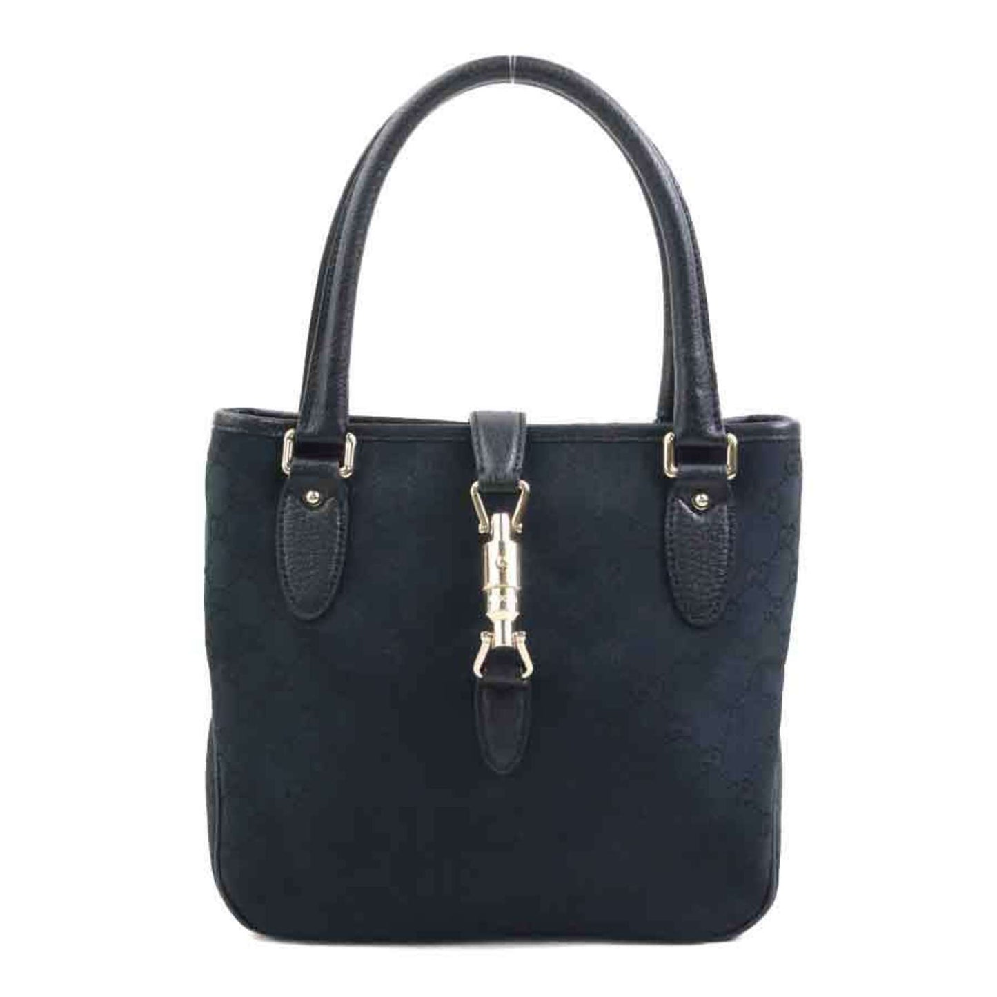Gucci Black Gg Canvas Leather Handbag ( )