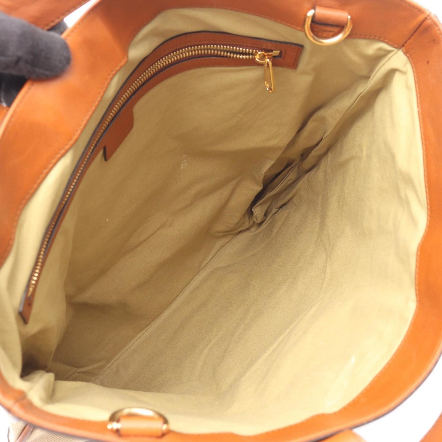 Gucci Beige Brown Canvas Leather Tote Bag ( )