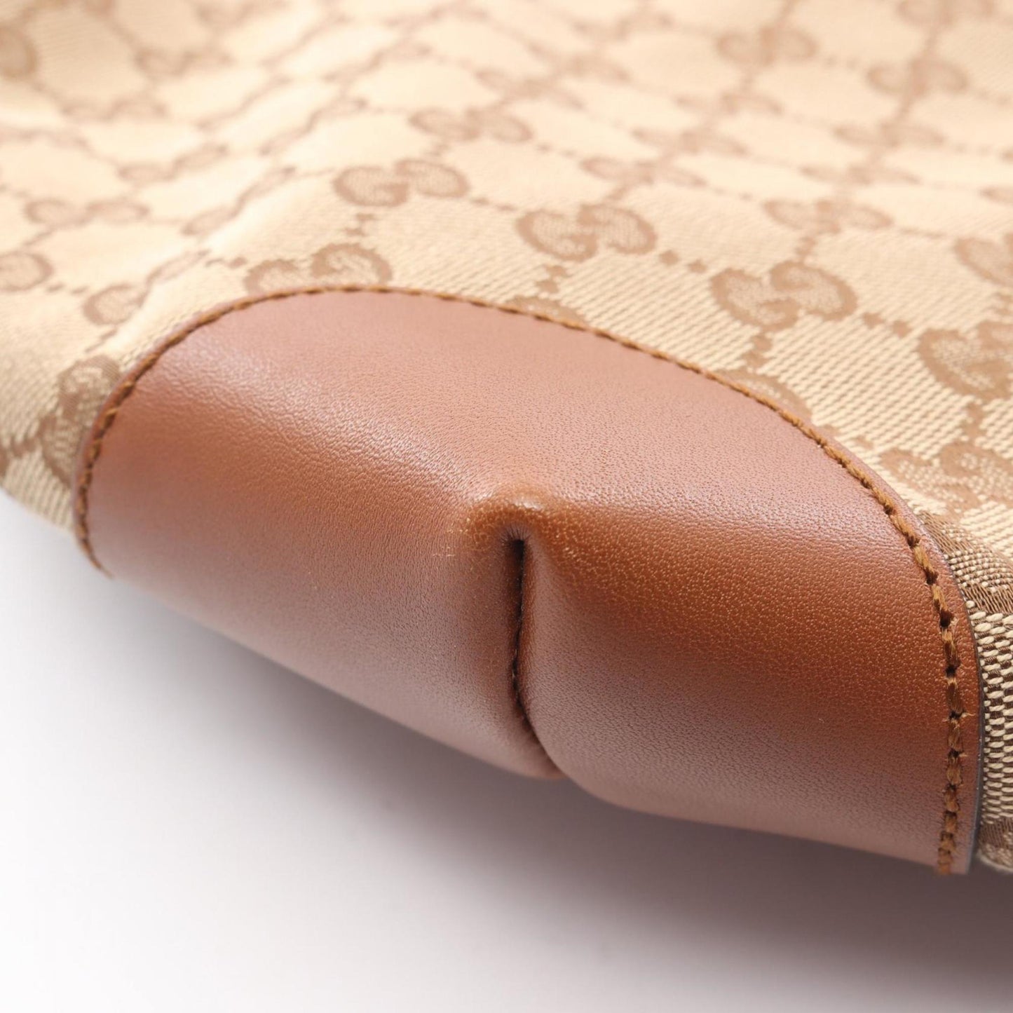 Gucci Beige Brown Canvas Leather Shoulder Bag ( )