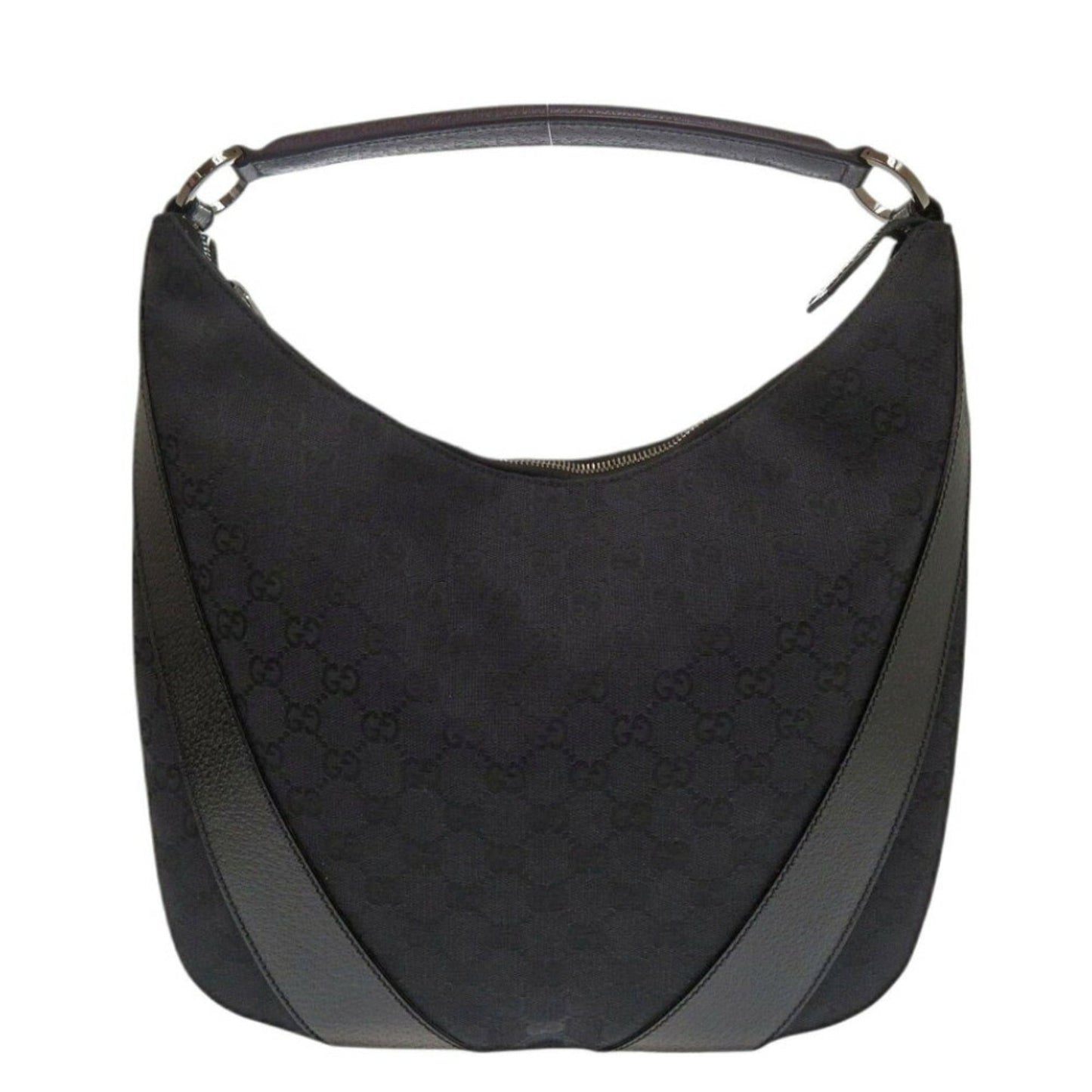 Gucci Black Gg Canvas Leather Handbag Shoulder Bag ( )