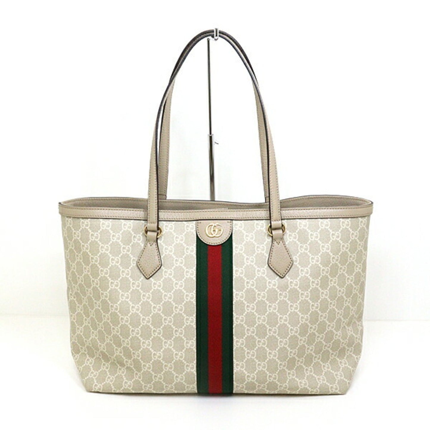 Gucci Beige Green Red Color White Gg Supreme Canvas Tote Bag ( )