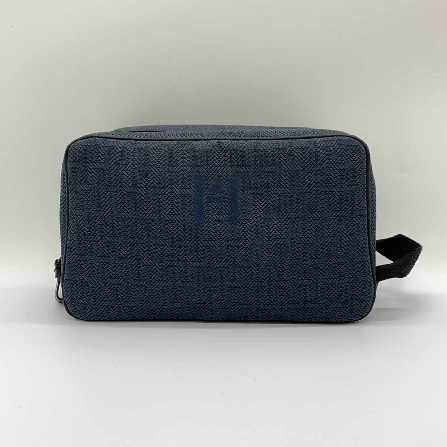 Hermes Navy Toile Chevron Clutch Bag Pouch ( )