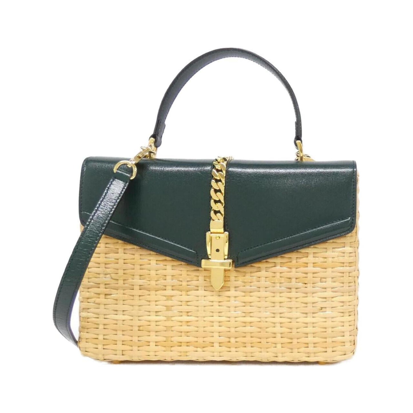 Gucci Beige Green Leather Handbag ( )