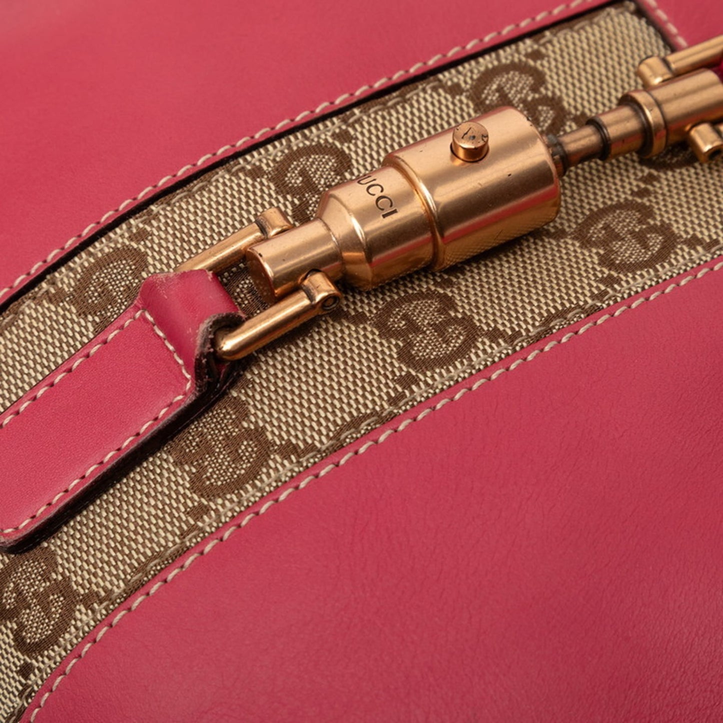Gucci Pink Leather Canvas Handbag Shoulder Bag ( )