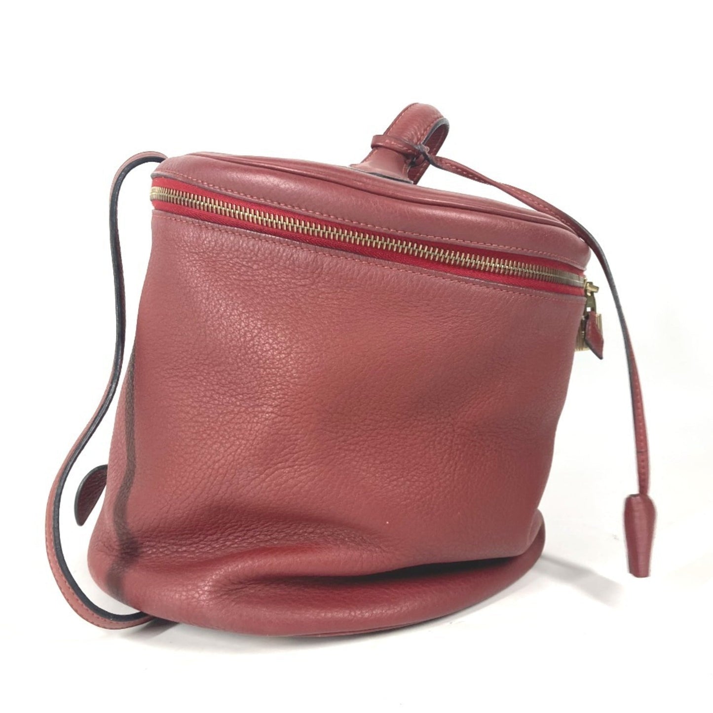 Hermes Red Color Leather Handbag Vanity Bag ( )