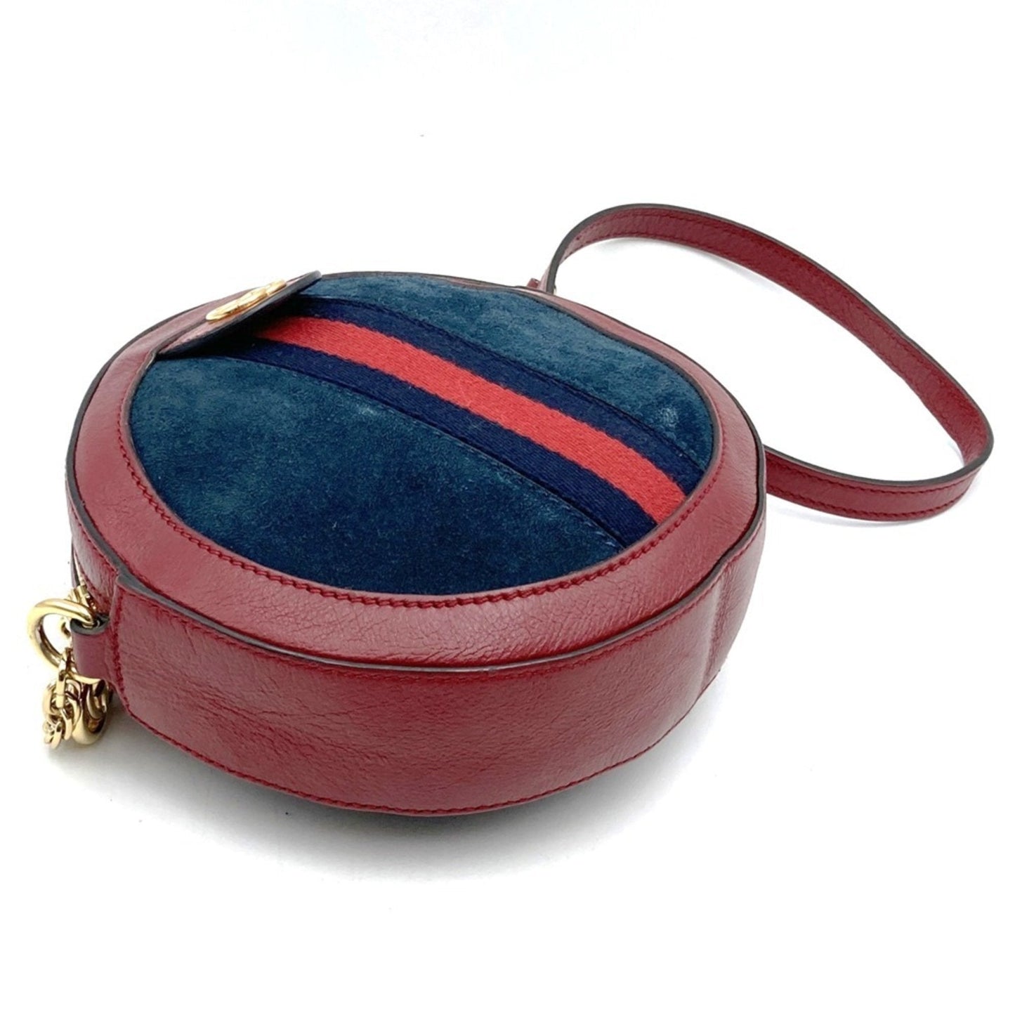 Gucci Gg Marmont Navy Red Color Suede Leather Shoulder Bag ( )