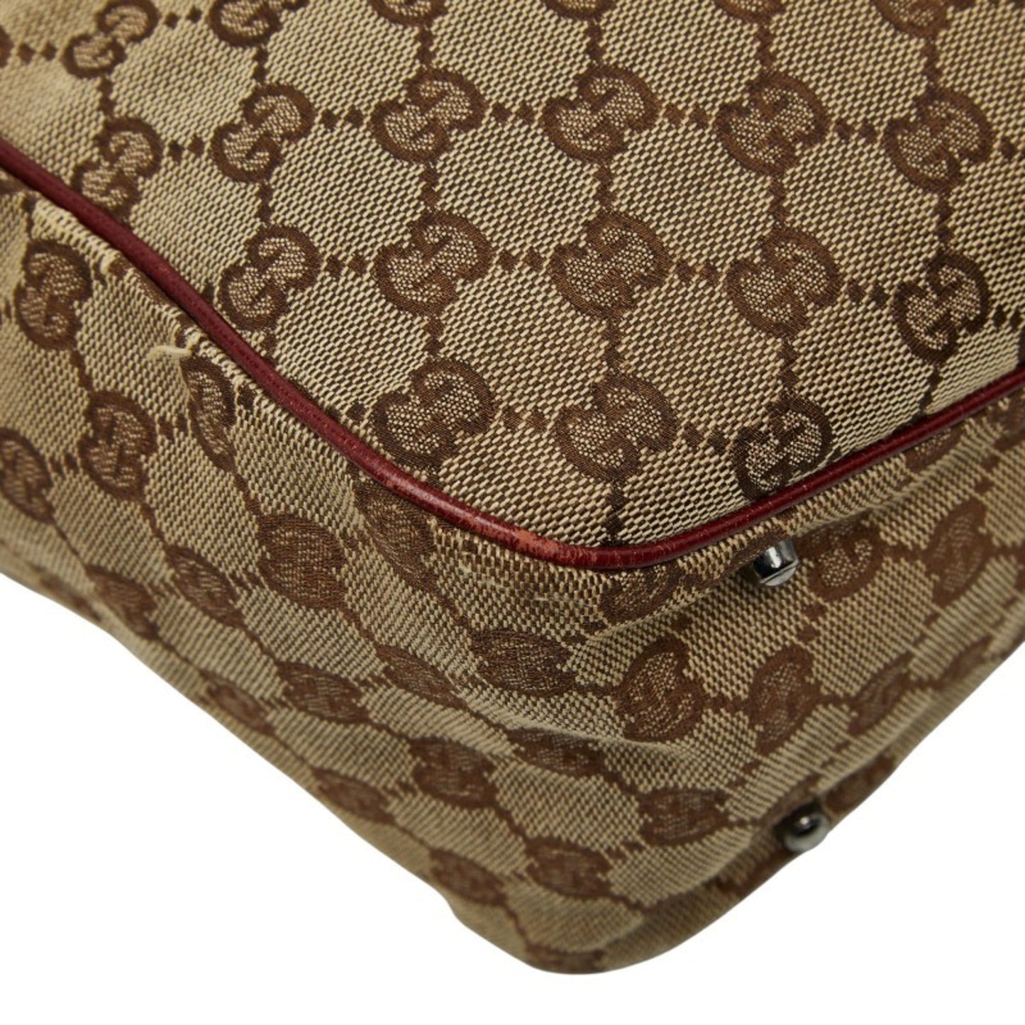 Gucci Beige Bordeaux Canvas Leather Handbag Tote Bag ( )