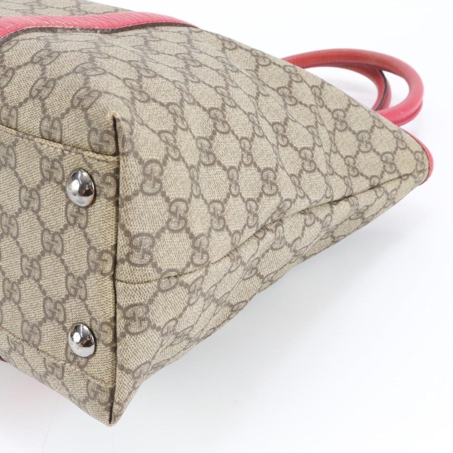 Gucci Brown Red Color Leather Coated Canvas Tote Bag ( )