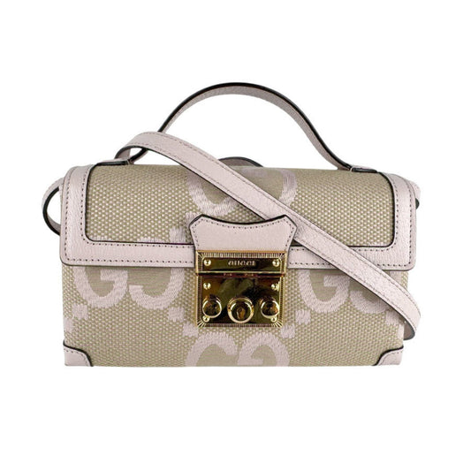 Gucci Beige Pink Canvas Leather Shoulder Bag ( )