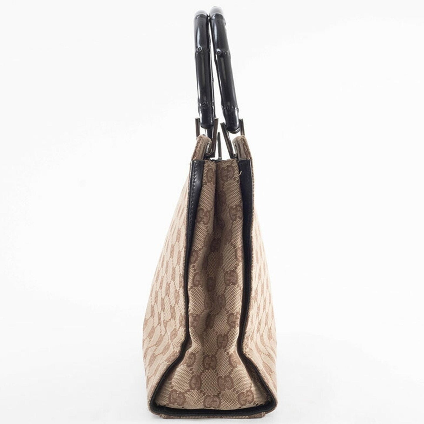 Gucci Beige Black Bamboo Canvas Handbag ( )
