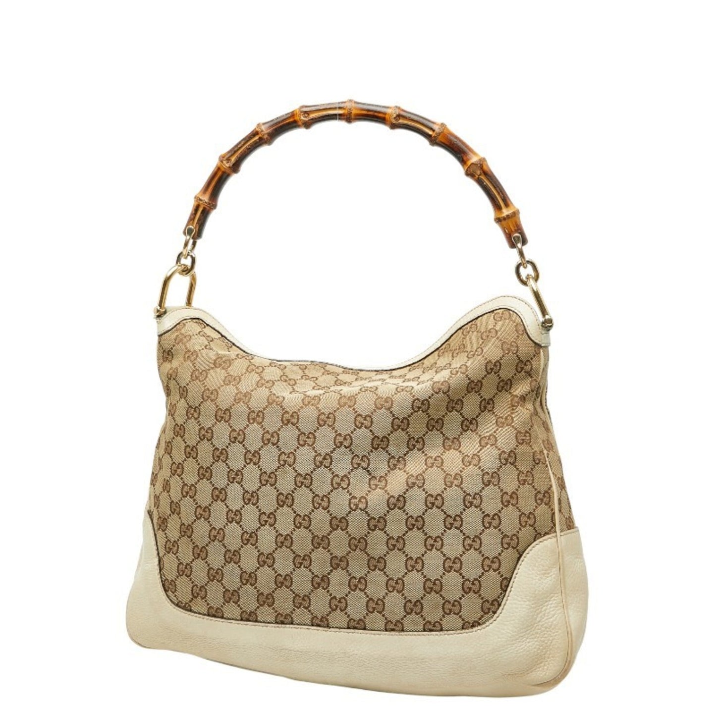 Gucci Brown Ivory Canvas Leather Handbag Shoulder Bag ( )