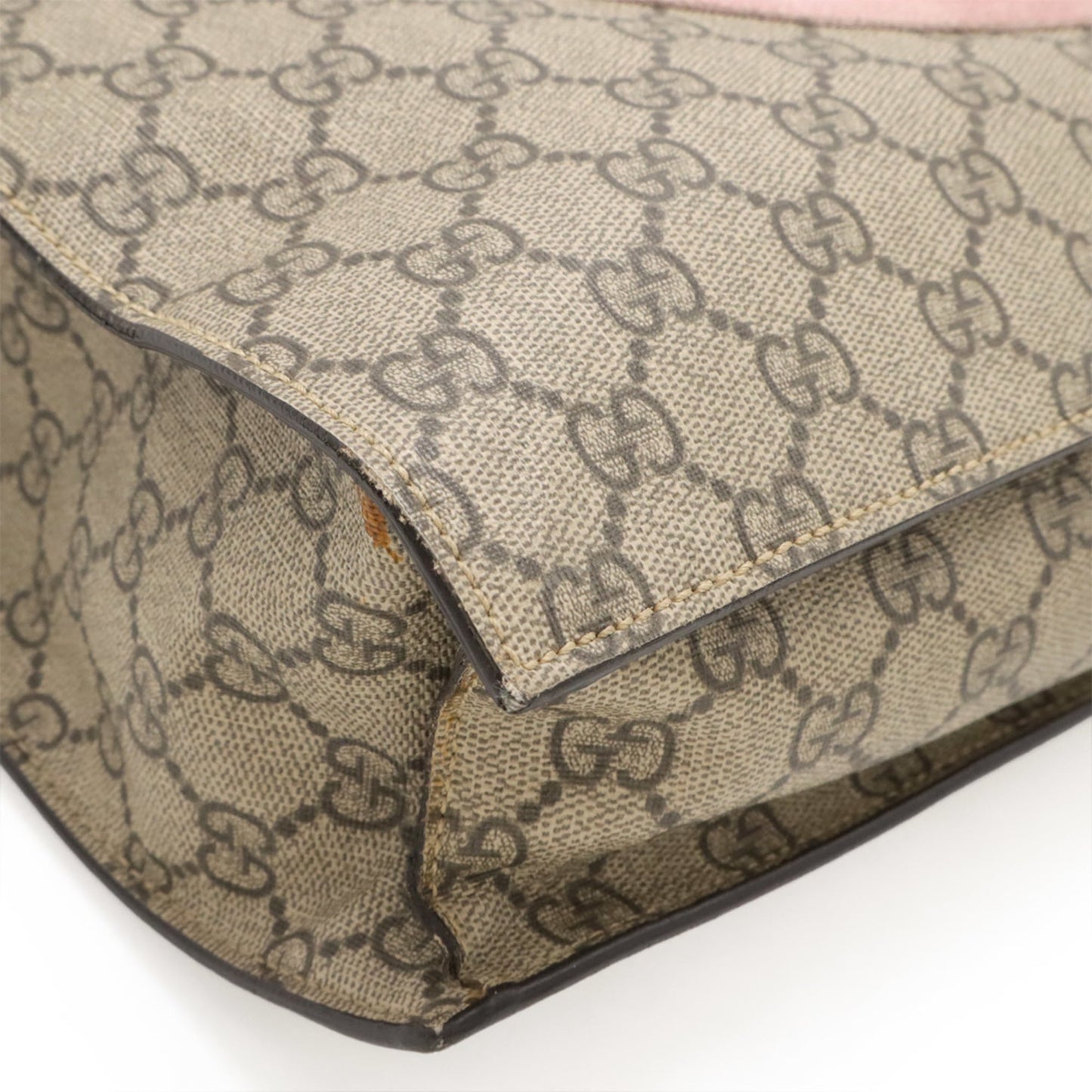 Gucci Beige Pink Red Color Gg Supreme Canvas Leather Shoulder Bag Tote Bag ( )
