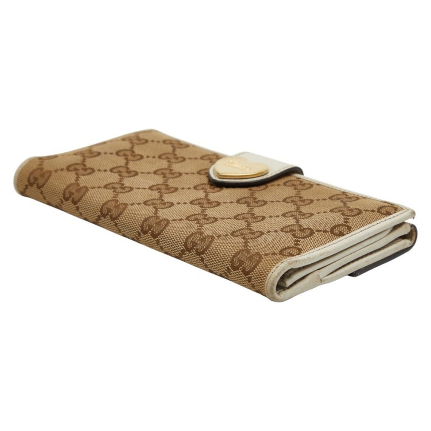 Gucci Beige White Canvas Leather Long Wallet (Bi-Fold) ( )