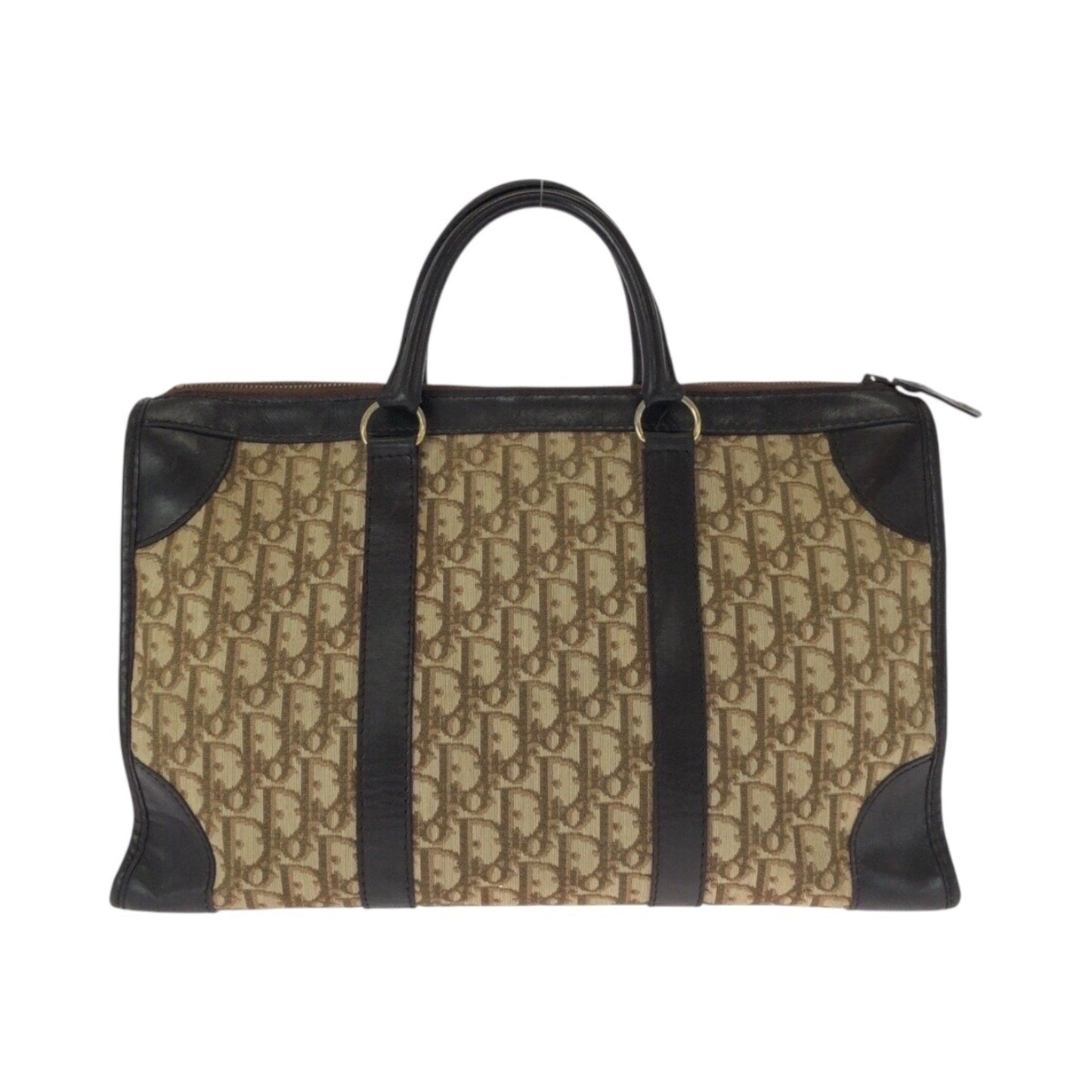 Christian Dior Beige Brown Canvas Leather Boston Bag Handbag ()
