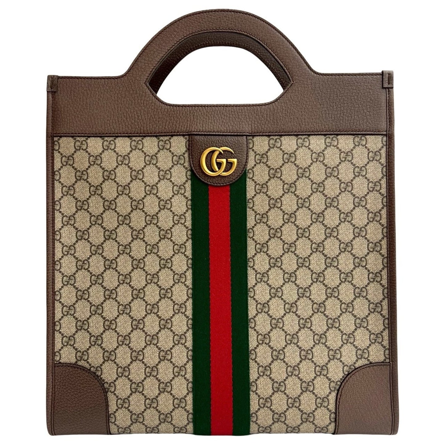 Gucci Brown Green Red Color Leather Pvc Handbag Tote Bag ( )